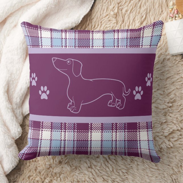 Oreiller à lancer de Dachshund Plaid violet (Couverture)