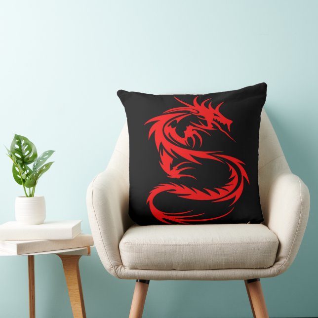 Oreiller à lancer de dragon rouge (Chaise)