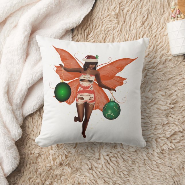 Oreiller à lancer de fée de Noël afro-américain (Couverture)