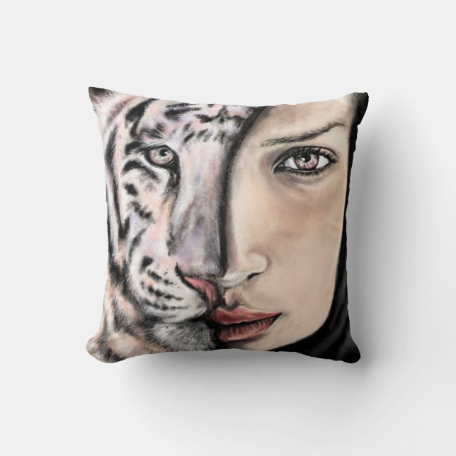 Oreiller à lancer de fille de tigre blanche (Recto)