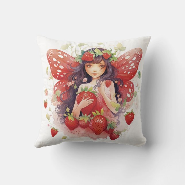 Oreiller à lancer de fraises roses et vertes (Verso)