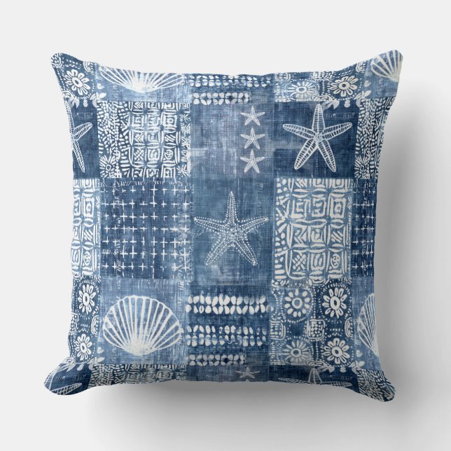 Oreiller à lancer de la côte d'Indigo Blue Boho (Recto)