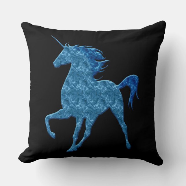 Oreiller à lancer de licorne de feu bleu (Recto)