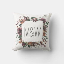 Oreiller à lancer de monogramme à cadre floral