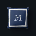 Oreiller à lancer de monogramme classique bleu mar<br><div class="desc">Un monogramme traditionnel avec couleur et bordure arrière - plan modifiables</div>