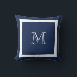 Oreiller à lancer de monogramme classique bleu mar<br><div class="desc">Un monogramme traditionnel avec couleur et bordure arrière - plan modifiables</div>