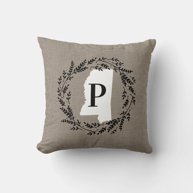 Oreiller à lancer de monogramme de couronne rustiq (Recto)