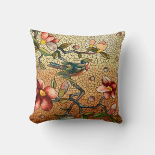 Oreiller à lancer de mosaïque/floral bleu