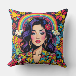 Oreiller à lancer de pop art psychédélique rétro -