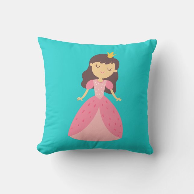 Oreiller à lancer de princesse rose et turquoise (Recto)
