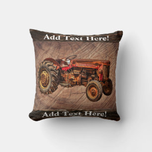 Oreiller à lancer de tracteur rouge antique
