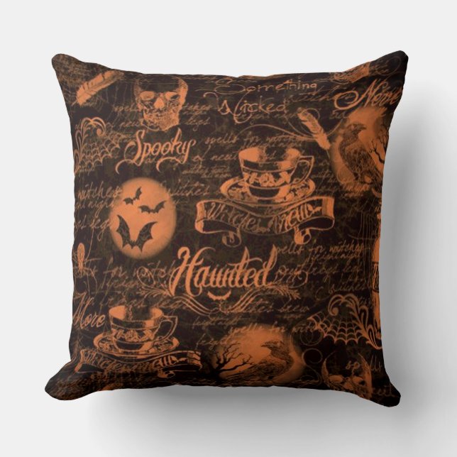 Oreiller à lancer d'Halloween noir et orange (Recto)