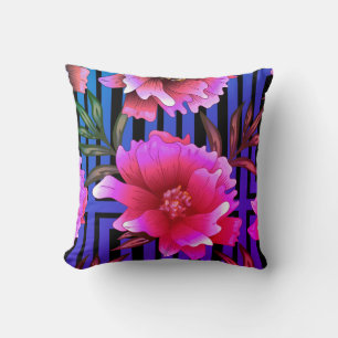 Oreiller à lancer d'impression florale violet et r
