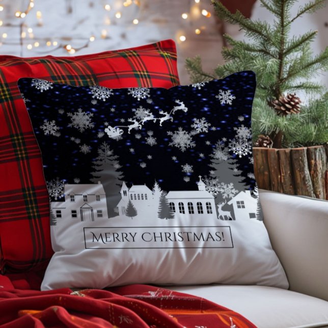Oreiller à lancer du village de Noël (Christmas Village Holiday Throw Pillow)