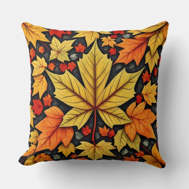 Oreiller à lancer en mosaïque de feuille d'érable (Recto)