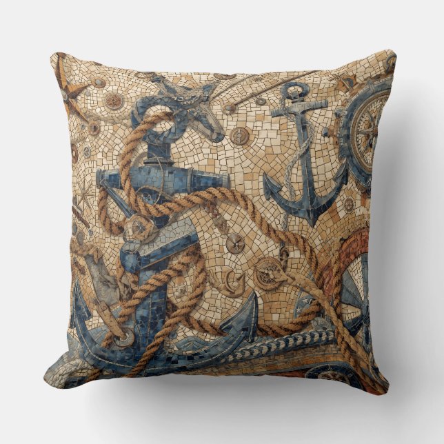 Oreiller à lancer en mosaïque marine (Recto)