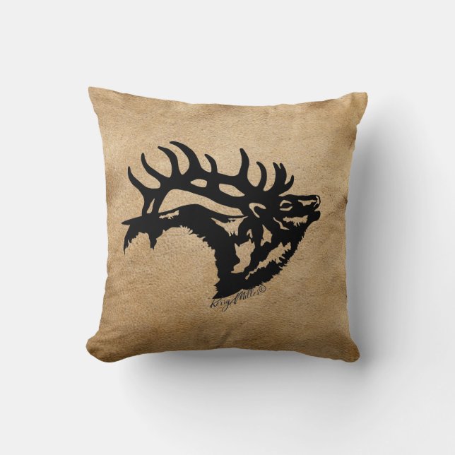 Oreiller à lancer en silhouette d'Elk Bull (Recto)