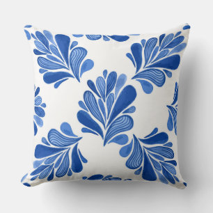Oreiller à lancer feuille de fleur bleu