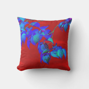 Oreiller à lancer Feuilles bleu ciel rouge