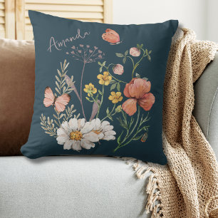 Oreiller à lancer Fleur sauvage Boho turquoise
