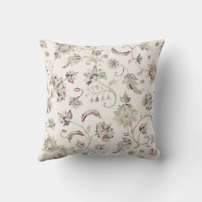 Oreiller à lancer floral blanc Jacobéen (Verso)