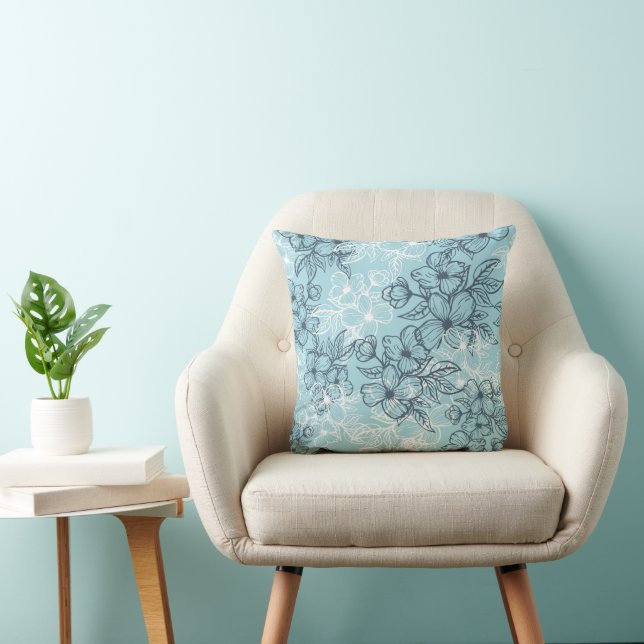 Oreiller à lancer floral bleu (Chaise)