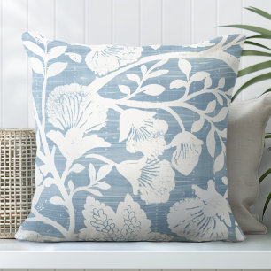 Oreiller à lancer floral bleu clair et blanc