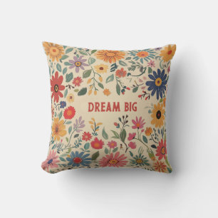 Oreiller à lancer floral - Dream Big Quote Coussin