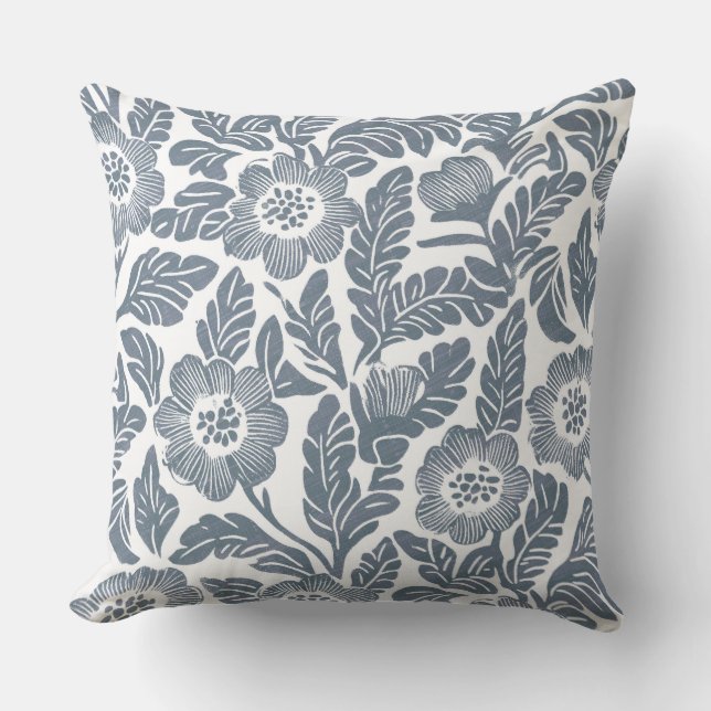 Oreiller à lancer floral gris et blanc (Recto)