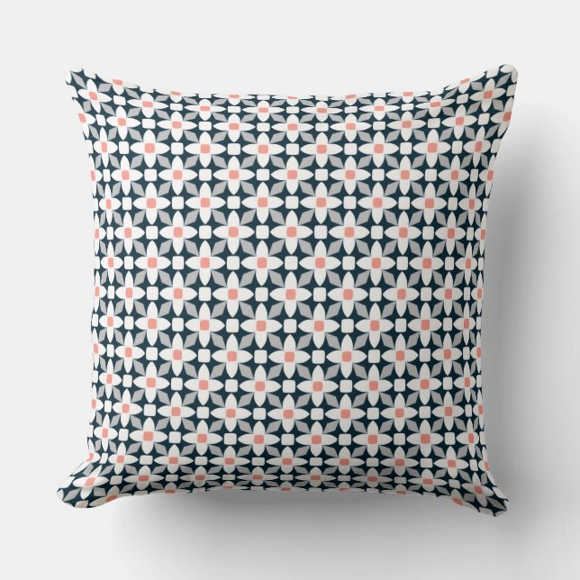 Oreiller à lancer floral gris et blanc (Recto)