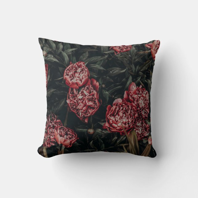 Oreiller à lancer floral rouge foncé et vert (Recto)
