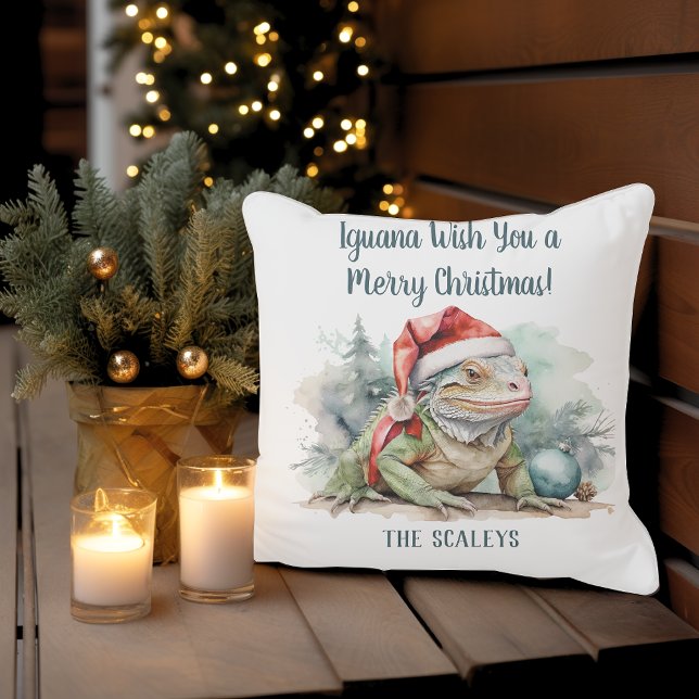 Oreiller à lancer Iguana de Noël (Iguana Wish You a Merry Christmas pillow )