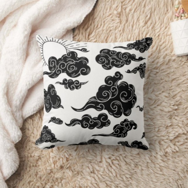 Oreiller à lancer imprimé moderne noir et blanc (Créateur téléchargé)
