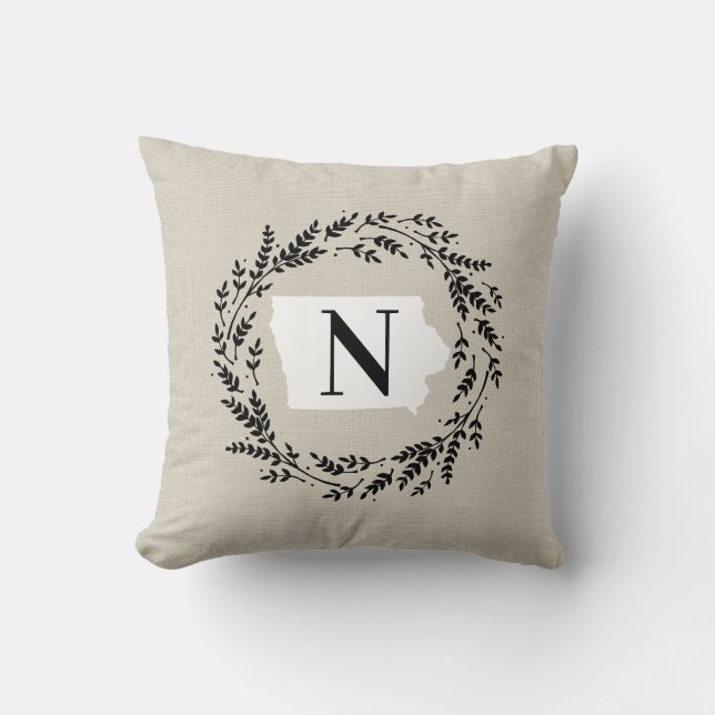 Oreiller à lancer Iowa Rustic Wreath Monogram (Recto)