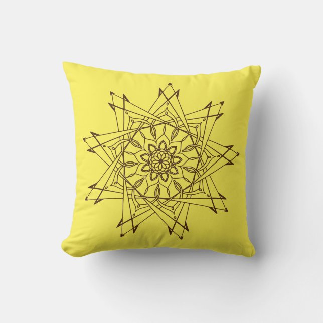 Oreiller à lancer Mandala Brown et jaune Sharp (Recto)