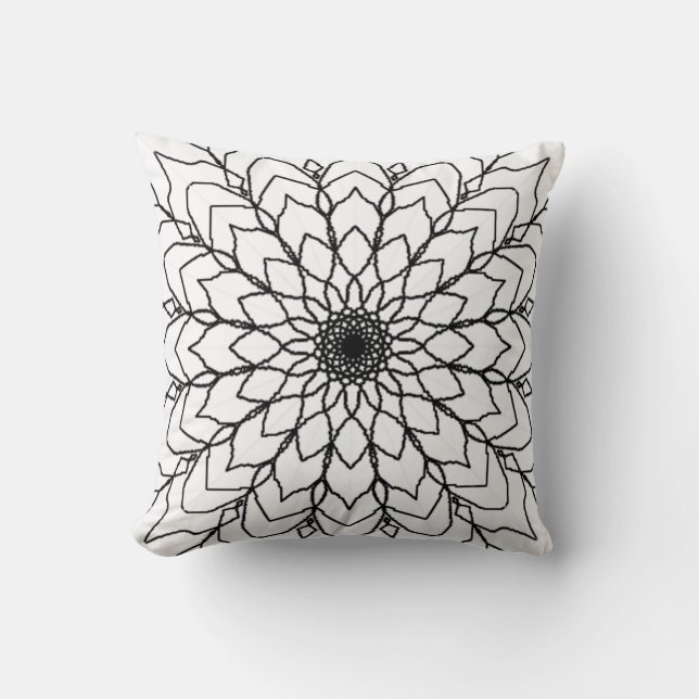 Oreiller à lancer Mandala noir et blanc (Recto)
