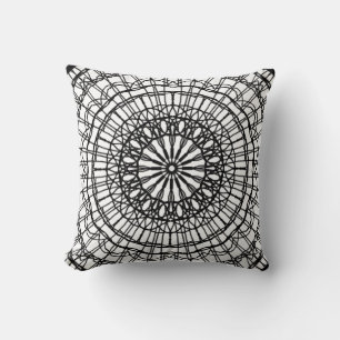 Oreiller à lancer Mandala noir et blanc