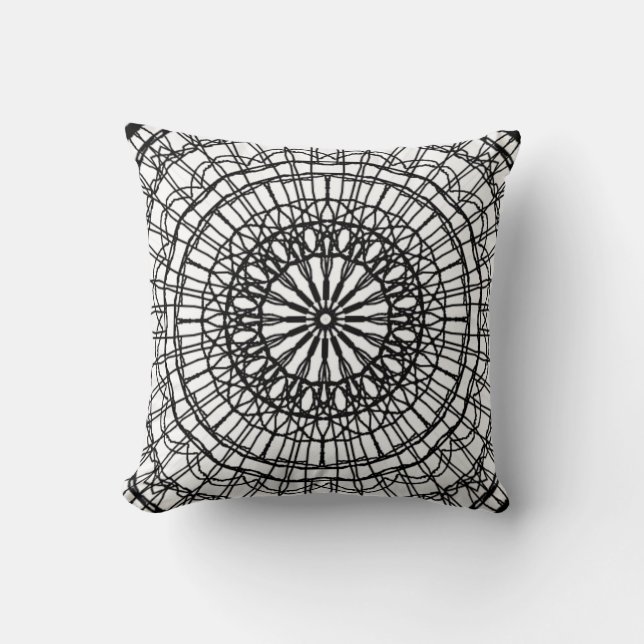Oreiller à lancer Mandala noir et blanc (Recto)
