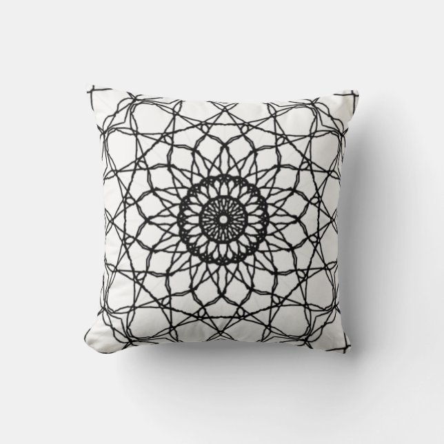 Oreiller à lancer Mandala noir et blanc (Recto)