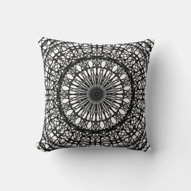 Oreiller à lancer Mandala noir et blanc (Recto)