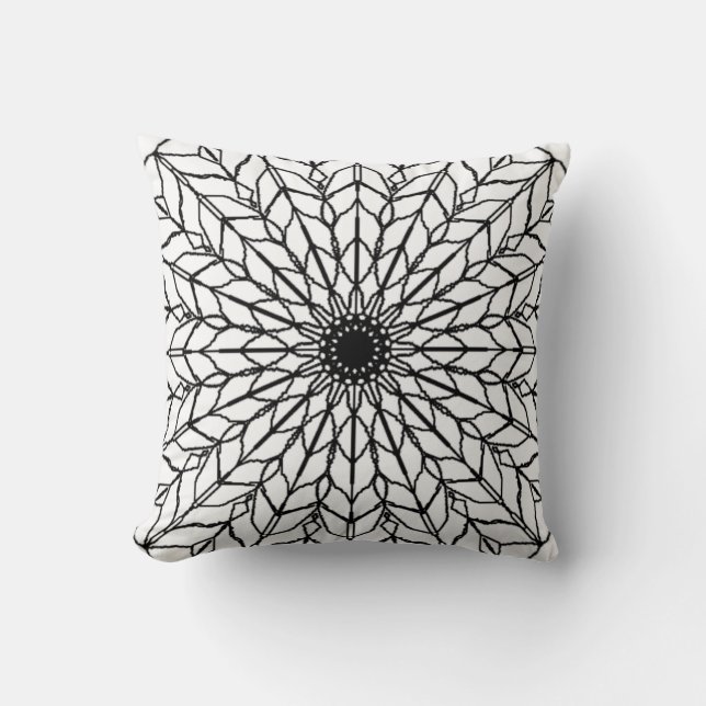 Oreiller à lancer Mandala noir et blanc (Recto)