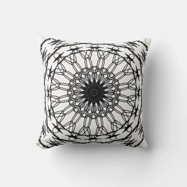 Oreiller à lancer Mandala noir et blanc (Recto)