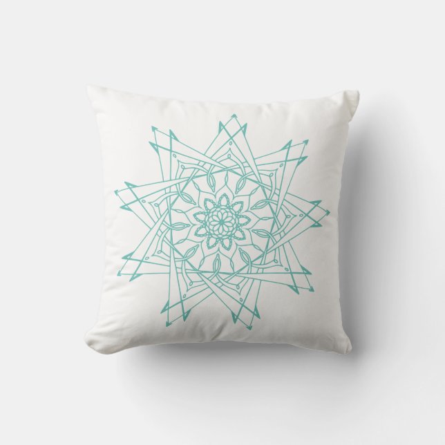 Oreiller à lancer Mandala Turquoise et blanc clair (Recto)