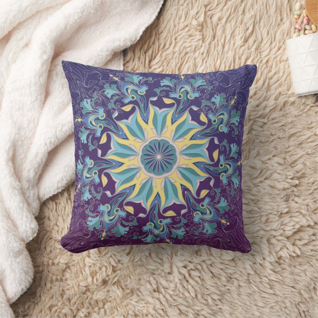 Oreiller à lancer Mandala Turquoise et violet (Couverture)
