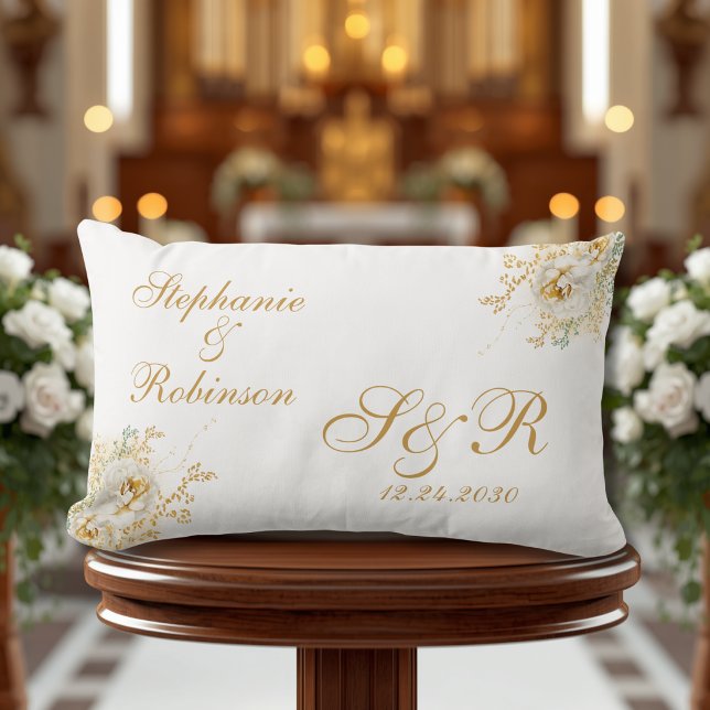 Oreiller à lancer Mariage de monogramme doré (Créateur téléchargé)