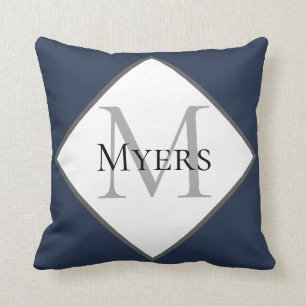 Oreiller à lancer marine bleu monogramme