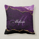 oreiller à lancer monogramme à la mode agate viole<br><div class="desc">beau coussin avec un design monogramme sur un arrière - plan violet en or et agate violet.</div>