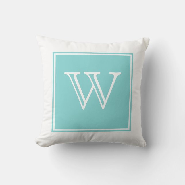 Oreiller à lancer Monogramme Carré Turquoise (Recto)