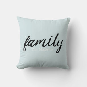 Oreiller à lancer monogramme de famille bleu clair