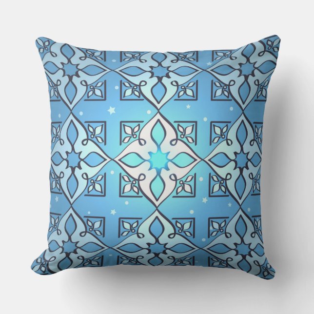 Oreiller à lancer Motif bleu inspiré du MId-Est (Recto)
